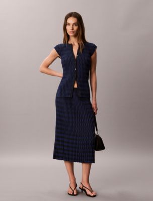 Tech Knit Checkered Rib Skirt, Estate Blue