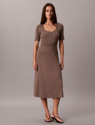 Tech Knit Midi Dress, Shiitake Melange