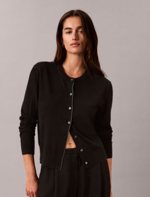 Merino Wool Blend Cardigan, Black