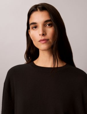 Женский свитер Calvin Klein Merino Wool Blend Crewneck, цвет: Чёрный — фото 3