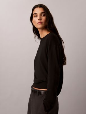 Женский свитер Calvin Klein Merino Wool Blend Crewneck, цвет: Чёрный — фото 5