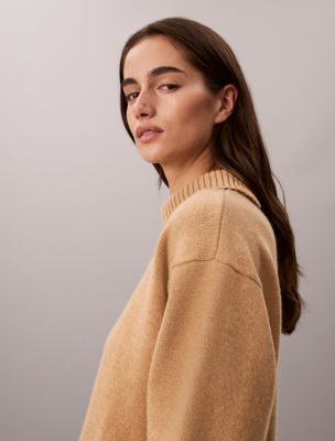 Женский свитер Calvin Klein Lux Wool Turtleneck, цвет: Бронзовый меланжевый — фото 2