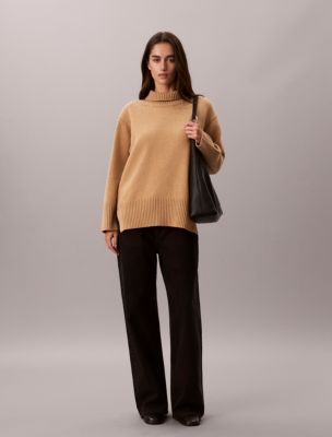 Женский свитер Calvin Klein Lux Wool Turtleneck, цвет: Бронзовый меланжевый — фото 3