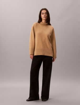 Женский свитер Calvin Klein Lux Wool Turtleneck, цвет: Бронзовый меланжевый — фото 6