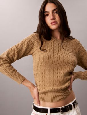 Cable Knit Crewneck Sweater, Tigers Eye