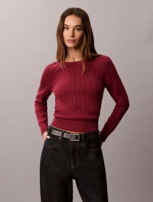Cable Knit Crewneck Sweater, Rhododendron