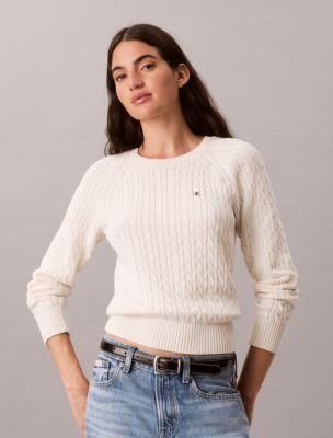 Cable Knit Crewneck Sweater, Tofu