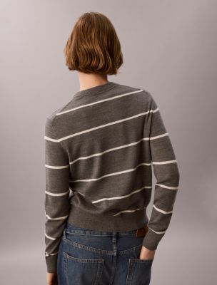 Женский свитер Calvin Klein Extra Fine Merino Blend Striped, цвет: Серый меланжевый полосатый — фото 4