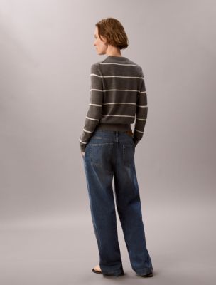 Женский свитер Calvin Klein Extra Fine Merino Blend Striped, цвет: Серый меланжевый полосатый — фото 5