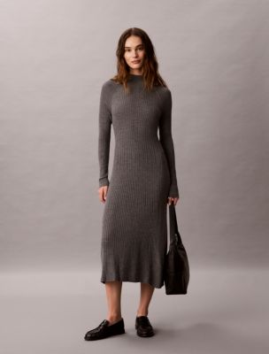 Turtleneck Midi Dress, Grey Heather