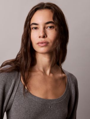 Женские кардиганы Calvin Klein 2-In-1 Cardigan Tank Set, цвет: Серый меланжевый — фото 4
