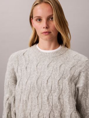 Женский свитер Calvin Klein Wool Blend Cable Knit, цвет: Серый меланжевый — фото 2
