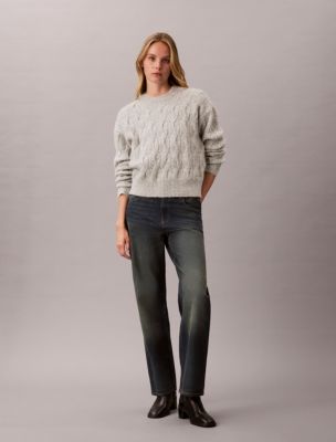 Женский свитер Calvin Klein Wool Blend Cable Knit, цвет: Серый меланжевый — фото 3