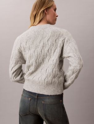 Женский свитер Calvin Klein Wool Blend Cable Knit, цвет: Серый меланжевый — фото 4