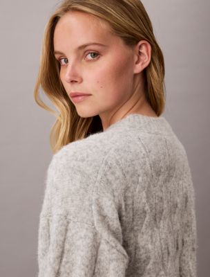Женский свитер Calvin Klein Wool Blend Cable Knit, цвет: Серый меланжевый — фото 5