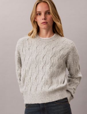 Женский свитер Calvin Klein Wool Blend Cable Knit, цвет: Серый меланжевый — фото 6