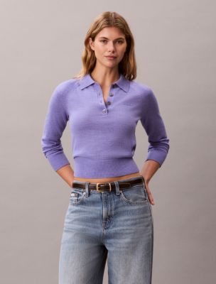Extra Fine Merino Polo Shirt, Violet Heather