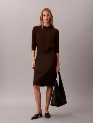 Женский свитер Calvin Klein из тонкой мериносовой шерсти с круглым вырезом, цвет: Коричневый меланжевый — фото 3