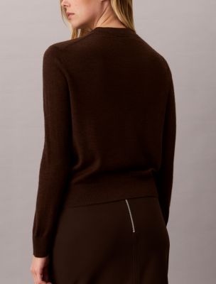 Женский свитер Calvin Klein из тонкой мериносовой шерсти с круглым вырезом, цвет: Коричневый меланжевый — фото 4