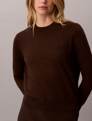 Женский свитер Calvin Klein из тонкой мериносовой шерсти с круглым вырезом, цвет: Коричневый меланжевый — фото 5
