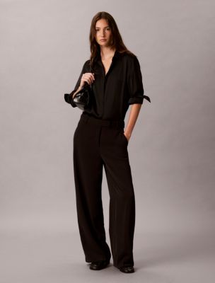 Twill Wide Leg Pants, Black