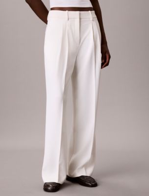 Женские брюки Calvin Klein Effortless Crepe Wide Leg Pleated Trousers, цвет: Зефирный — фото 3
