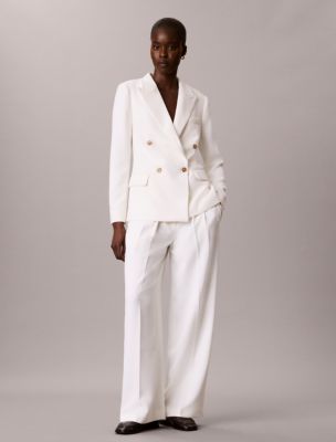Effortless Crepe Wide Leg Pleated Trousers, Marshmallow