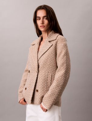 Женское пальто Calvin Klein Relaxed Short Peacoat, цвет: Коричневый молочный — фото 4