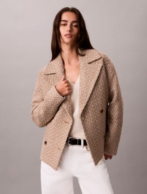 Relaxed Short Peacoat, Executive Brown Ground + Tofu Twill