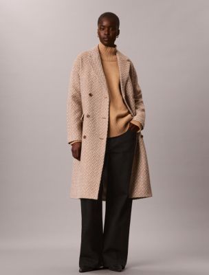 Relaxed Wool Blend Peacoat, Executive Brown Ground + Tofu Twill