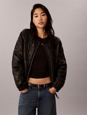 Faux Leather Padded Jacket, Black