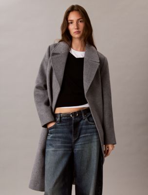 Женское пальто Calvin Klein Classic Wool Blend, цвет: Серый меланжевый — фото 5