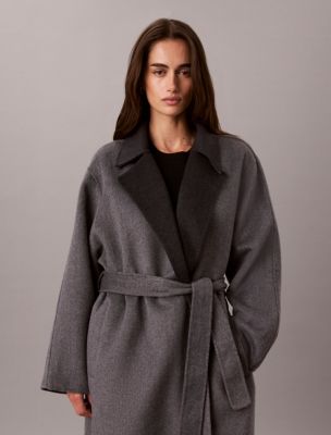 Melange Wool Blend Wrap Coat, Gunmetal Heather