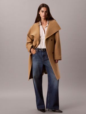 Wool Blend Funnel Neck Coat, Tigers Eye