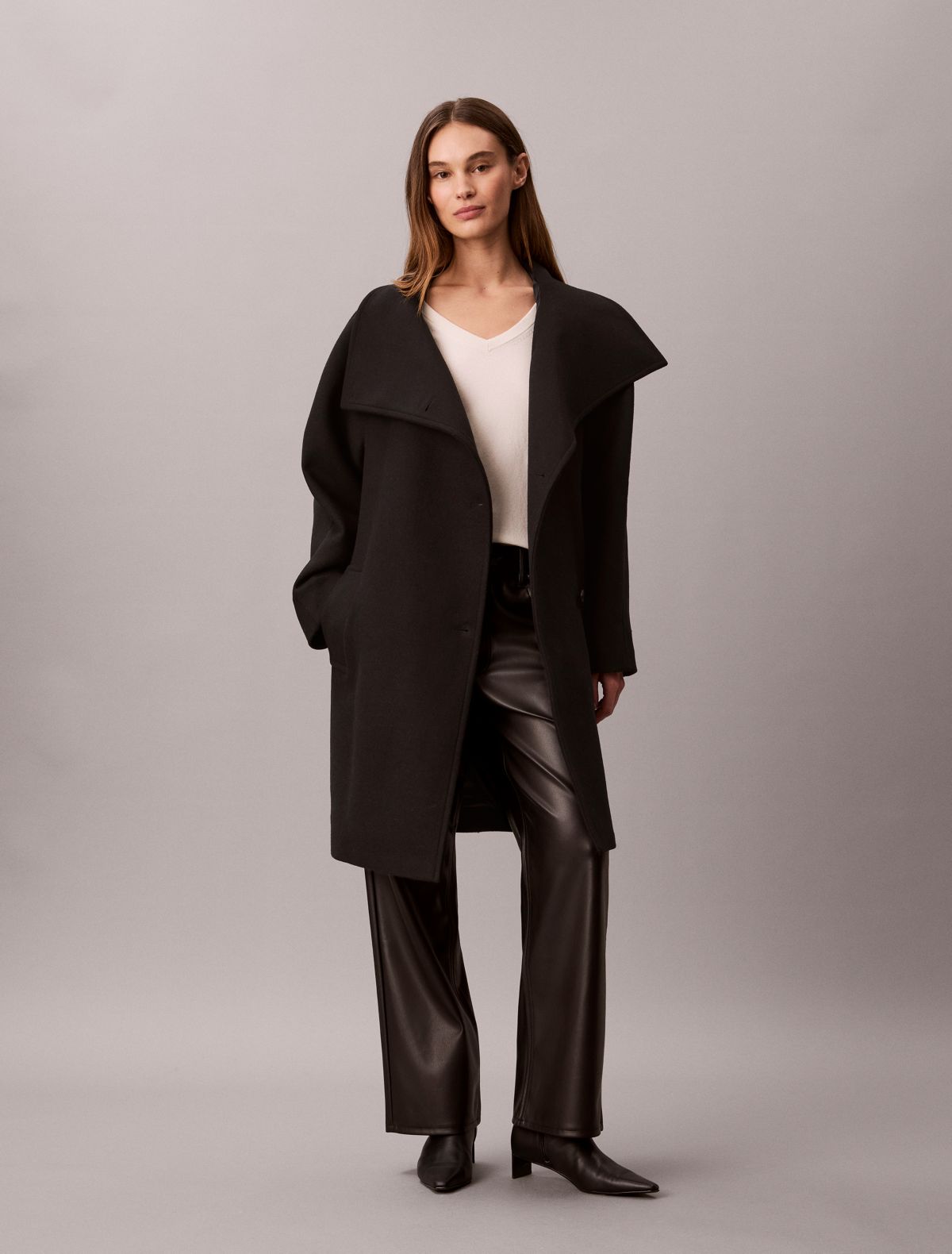Wool Blend Funnel Neck Coat