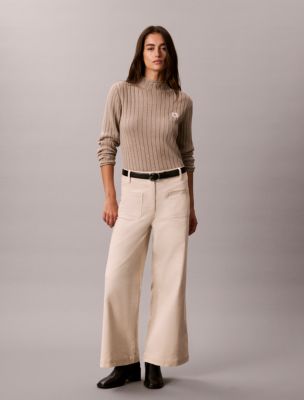 Corduroy Wide Leg Pants, White Sand