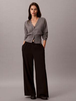 Wide Leg Pull-On Pants, Black