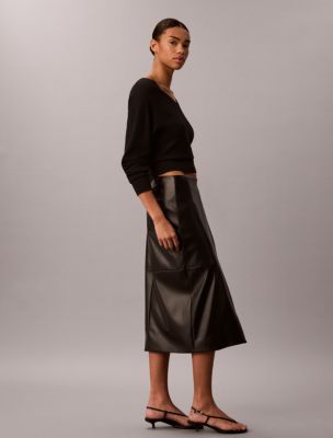 Женская юбка Calvin Klein миди с запахом из экокожи, цвет: Чёрный — фото 3