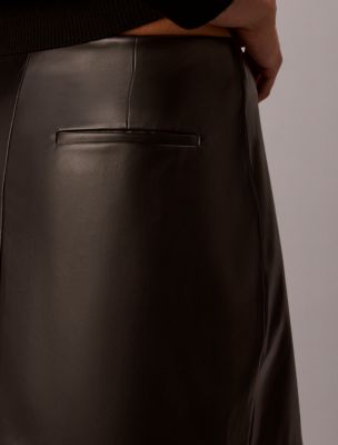 Женская юбка Calvin Klein миди с запахом из экокожи, цвет: Чёрный — фото 5