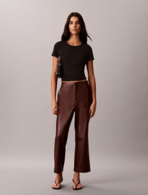 Faux Leather Flare Pants, Red Mahogany