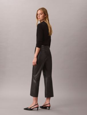 Женские брюки Calvin Klein Faux Leather Flare, цвет: Чёрный — фото 4