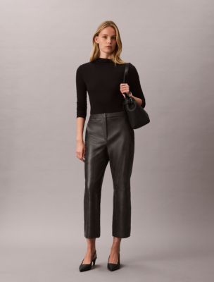 Faux Leather Flare Pants, Black