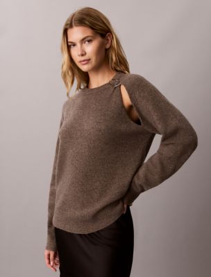 Женский свитер Calvin Klein Wool Ring Hardware, цвет: Меланжевый — фото 2