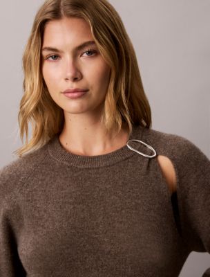 Женский свитер Calvin Klein Wool Ring Hardware, цвет: Меланжевый — фото 3
