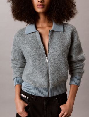 Женский свитер Calvin Klein Relaxed Boucle Zip, цвет: Lead — фото 2
