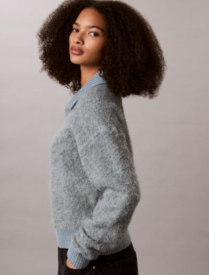 Женский свитер Calvin Klein Relaxed Boucle Zip, цвет: Lead — фото 4