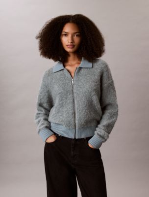 Женский свитер Calvin Klein Relaxed Boucle Zip, цвет: Lead — фото 1