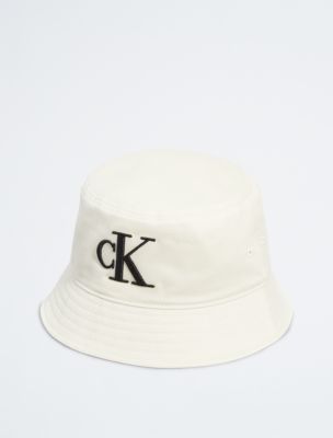 Embroidered Monogram Logo Twill Bucket Hat, Bone White