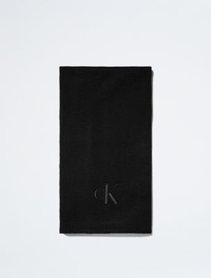 Calvin Klein Men's Embroidered Monogram Scarf, Medium Grey Heather