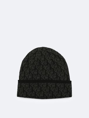 Allover Monogram Logo Beanie, Black/Gunmetal